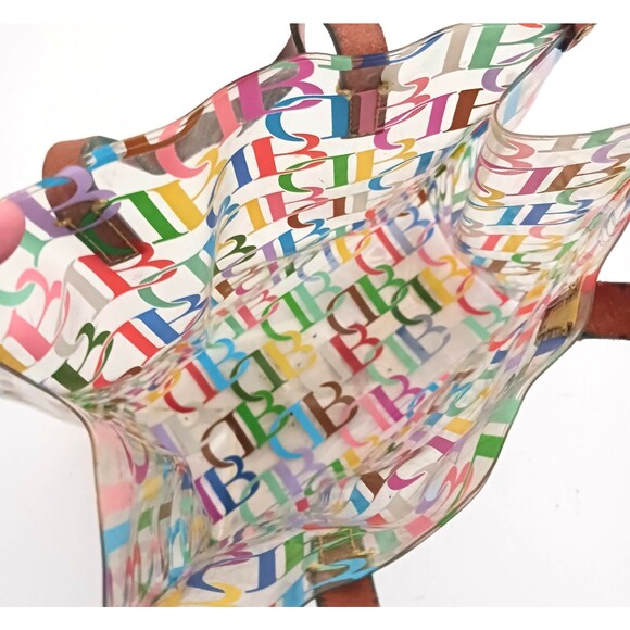 Dooney & Bourke Clear Vinyl Multicolor Logo Small Lunch Tote Leather Handles - Picture 7 of 11